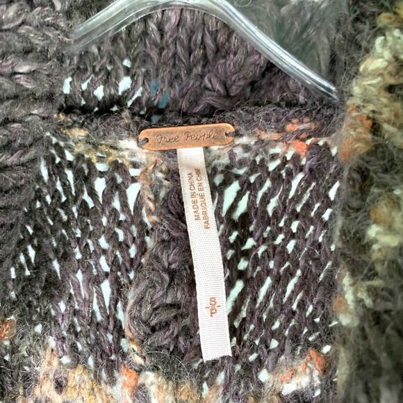 Free People Cardigan Sweater Womens SP Brown Knit Acrylic Wool Drape‎ Fringe Hem - Picture 2 of 9